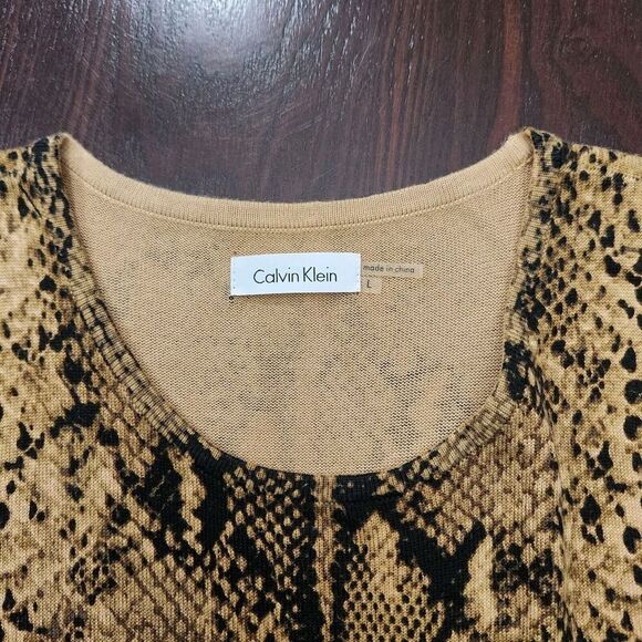Calvin Klein Snakeskin Snake‎ Print Stretch Sleeveless Midi Knit Sheath Dress L - Picture 4 of 6